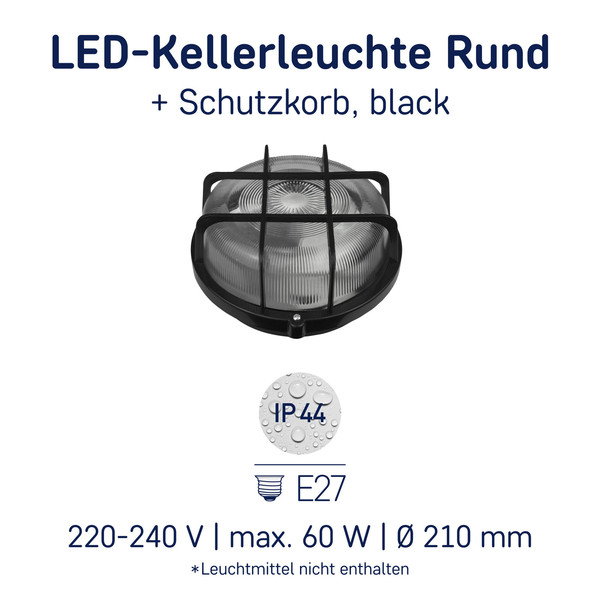 Müller Licht LED Leuchte RUND Leuchte + Schutzkorb, black 20300035