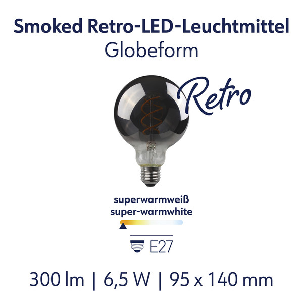 Müller Licht LED Lampe G95 6.5W 28W 220-240V E27 300lm 320° 1800K Retro-G95 smoked 401103