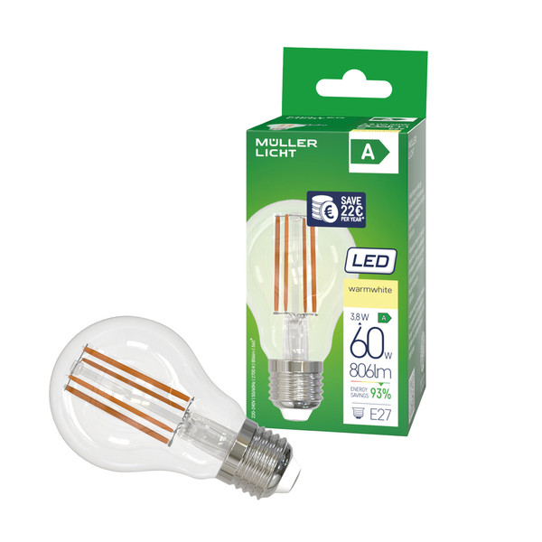 Müller Licht LED Lampe A60 Retro Birne EEK A E27 60W 806lm 2700K 401107