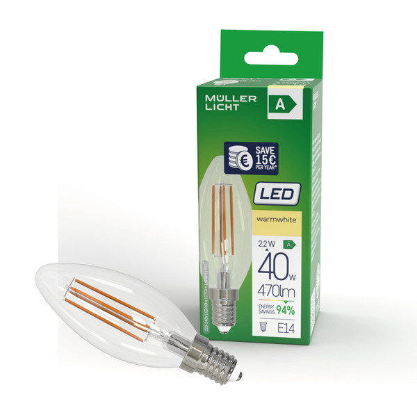 Müller Licht LED Lampe C35 Retro Kerze E14 EEK A 40W 470lm 2700K 401109