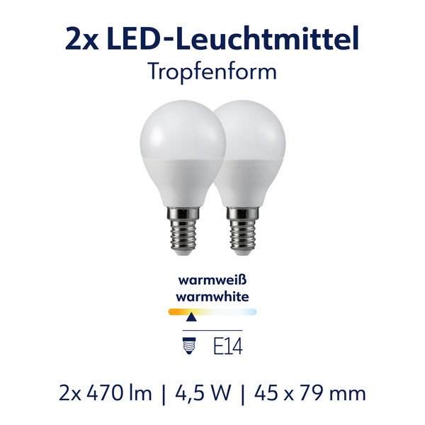 Müller Licht LED Lampe P45 Tropfen E14 40W 470lm 2700K 575-SMD/COB DUO 401116