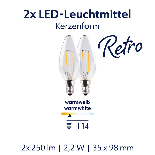 Müller Licht LED Lampe Retro Kerze E14 25W 250lm 2700K DUO 401119