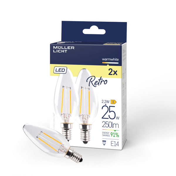 Müller Licht LED Lampe Retro Kerze E14 25W 250lm 2700K DUO 401119