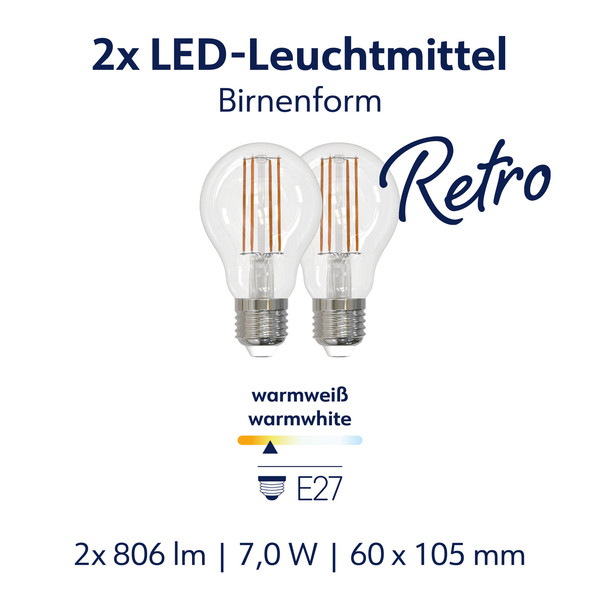 Müller Licht LED Lampe A60 Retro Birne E27 60W 806lm 2700K 575 401124