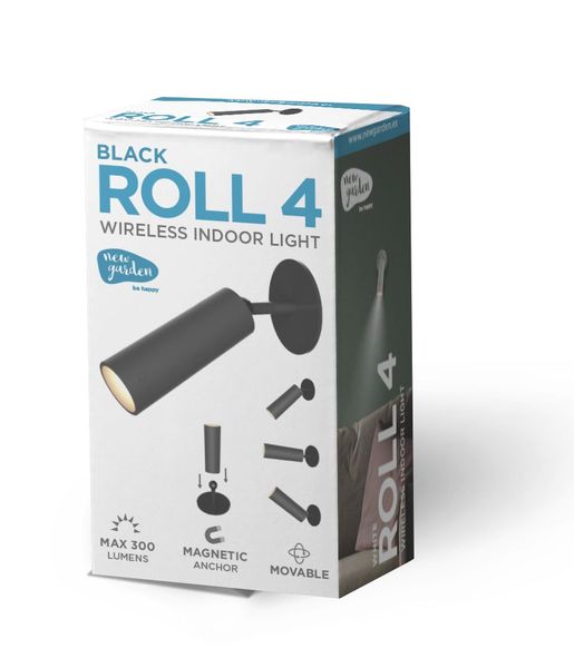 NewGarden ROLL 4 LED Wand-/Deckenleuchte Rund kabellos USB schwarz