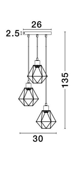 Nova Luce PIETRA Pendelleuchte E27 3-fach Schwarz 135x30cm dimmbar 673603