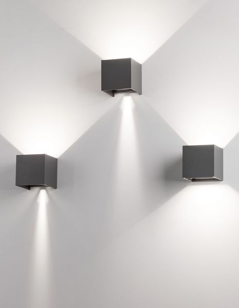 Nova Luce COMO LED Wandleuchte Grau 2x3W IP54 Warmweiss 11,2x11,2x11,2cm 847407