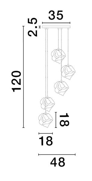 Nova Luce ODELLE Pendelleuchte E14 5-fach Gold 120x48cm dimmbar 9009255