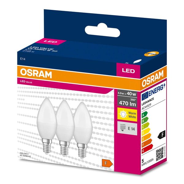 OSRAM LED VALUE CLASSIC B 40 4.9WE14 Lampe 470lm 2700K warmweiss wie 40W 4058075385160