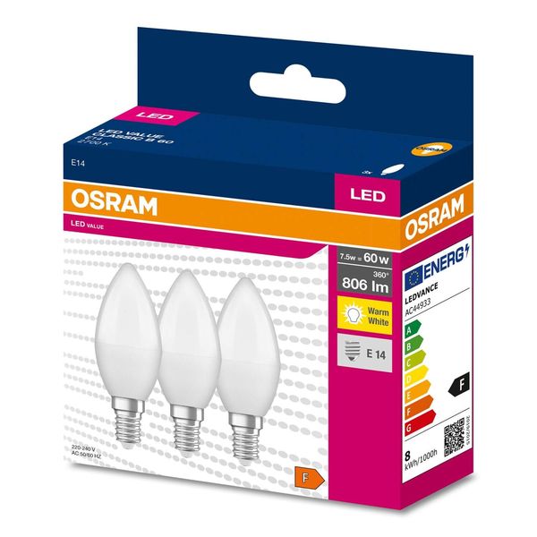 OSRAM LED VALUE CLASSIC B 60 FR 7.5WE14 Lampe 806lm 2700K warmweiss wie 60W 4058075385207