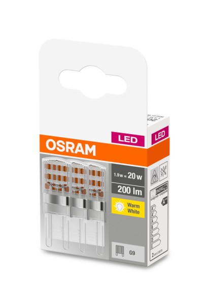 OSRAM BASE PIN G9 LED Lampe 1,9W 3-er Pack warmweiss wie 20W 4058075450042