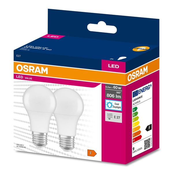 OSRAM LED VALUE CLASSIC A 60 8.5W E27 Lampe 806lm 6500K tageslichtweiss wie 60W 4058075478978