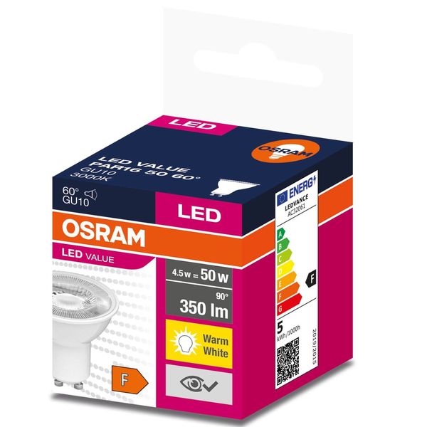 OSRAM LED VALUE PAR16 50 60 ° 4.5W GU10 Spot, Strahler 350lm 3000K warmweiss wie 50W 4058075599024