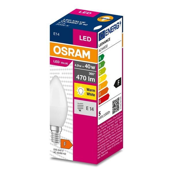 OSRAM LED VALUE CLASSIC B 40 4.9WE14 Lampe 470lm 3000K warmweiss wie 40W 4058075628038