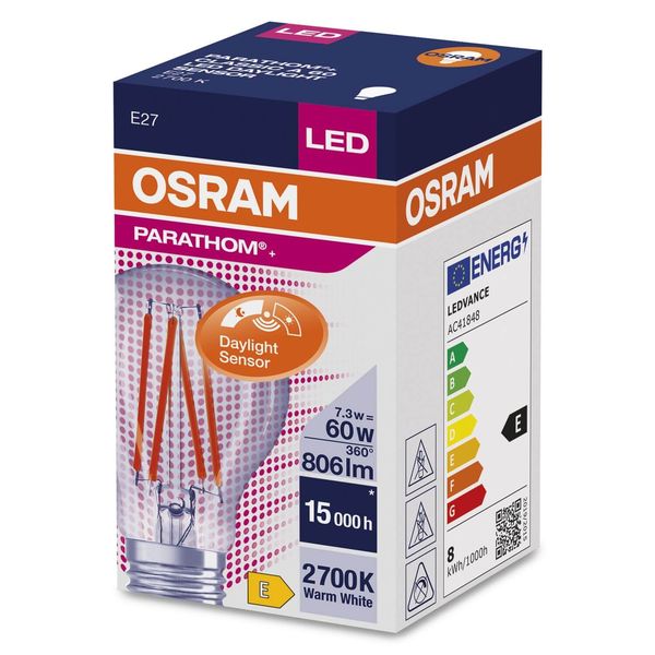 OSRAM PARATHOM Tageslichtsensor CLASSIC A 7.3W 827 klar E27 Lampe 806lm 2700K warmweiss wie 60W 4058075762015