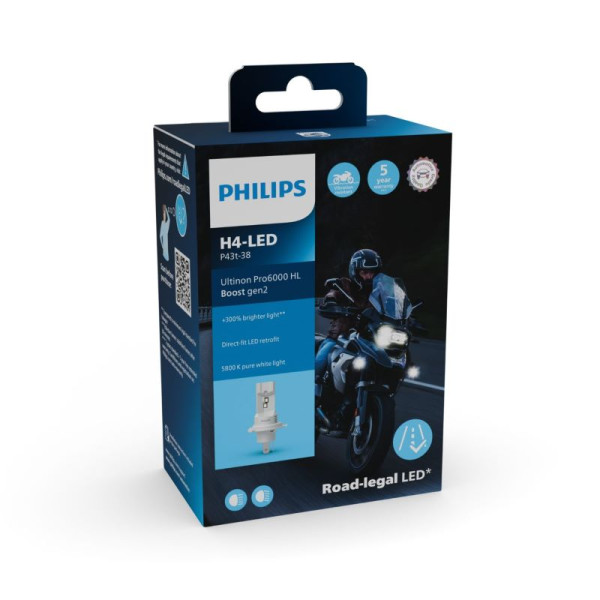 Philips H4 11342U60B2X1 Ultinon Pro6000 Boost HL Gen 2 LED Motorradlampe P43t 18W tageslichtweiss 8719018027900