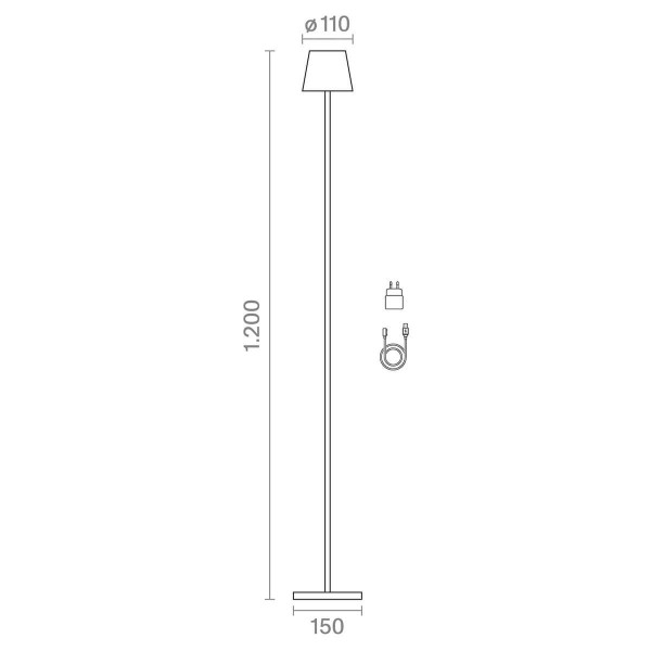 SIGOR Akku-Stehleuchte Nuindie USB-C 1200mm nachtschwarz rund 2,2W FlexMood 2200K/2700K IP54 Ra85 dimmbar