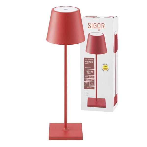 SIGOR Akku-Tischleuchte Nuindie 38cm USB-C feuerrot rund 2,2W FlexMood 2200K/2700K IP54 Ra85 dimmbar