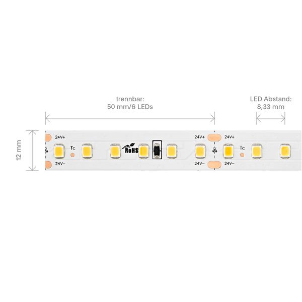 SIGOR 9,6W/m Long Distance LED-Streifen 3000K 20m 120LED/m IP20 24V 850lm/m RA90 Warmweiss