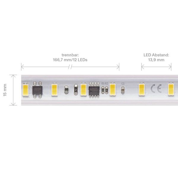 SIGOR 14W/m Hochvolt LED-Streifen 2700K 50m 72LED/m IP65 230V 1230lm/m Ra90