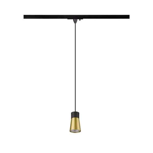 SLV PURI 2.0 Cone, 1 Pendelleuchte, GU10, Pendellänge 200cm, 1x max. 6W, schwarz / gold 1008259