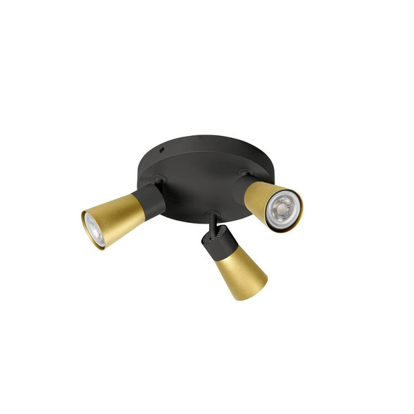 SLV PURI 2.0 Cone, Wand- und Deckenaufbauleuchte, rund, 3 x max. 6W GU10, schwarz / gold 1008337