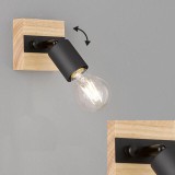 FHL Juris Wandleuchte im Industrial-Design, Wandlampe E27 schwarz Holz natur