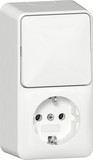 Gira 417613 Kombi Aus-Wechselschalter/SCHUKO senkrecht + Montageplatte AP Reinweiß