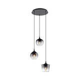 JUST LIGHT ZEA Pendelleuchte E14 max.25W 3-fach Schwarz/Rauchfarben 70-120cm 15424-18