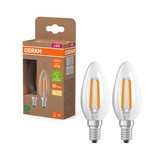2er Pack OSRAM LED Lampe CLASSIC B höchste Energieeffizienzklasse A 2.2W 827 Clear E14 Warmweiss 4099854255472