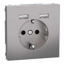 Merten MEG2366-6050 Schutzkontakt Steckdose mit USB Ladegerät, Nickelmetallic, System Design