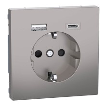 Merten MEG2367-6050 Schutzkontakt Steckdose mit USB Ladegerät, Nickelmetallic, System Design